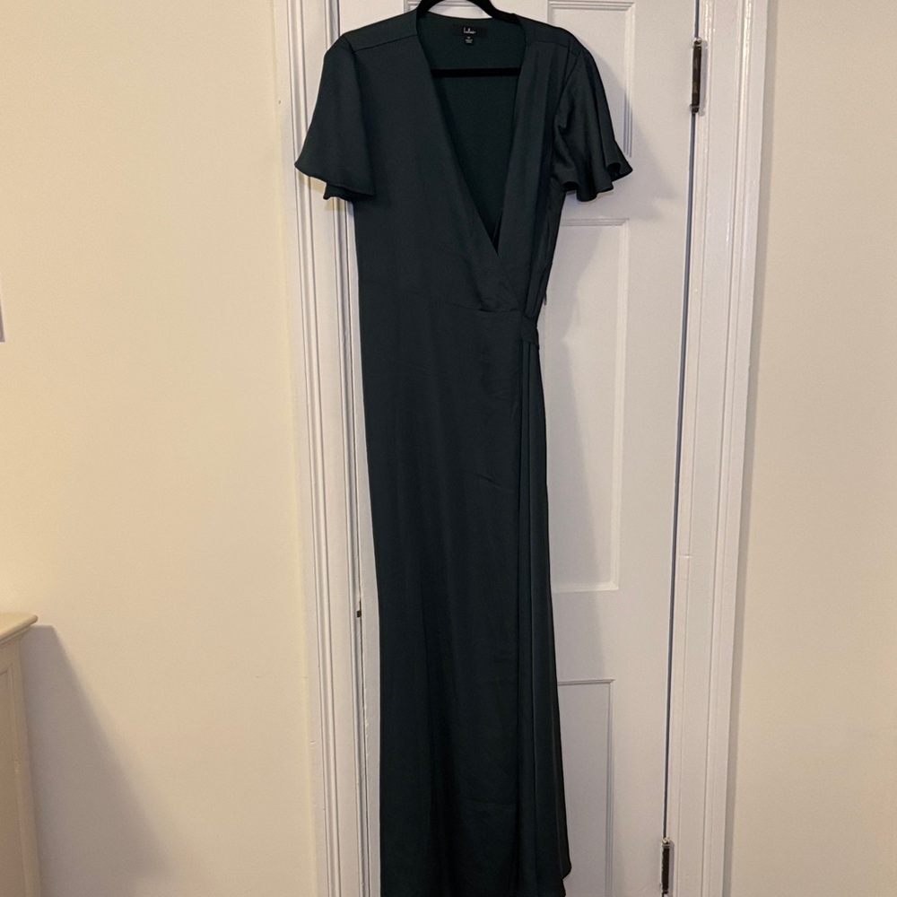 Lulus Elegant Dark Green Silk Maxi Dress